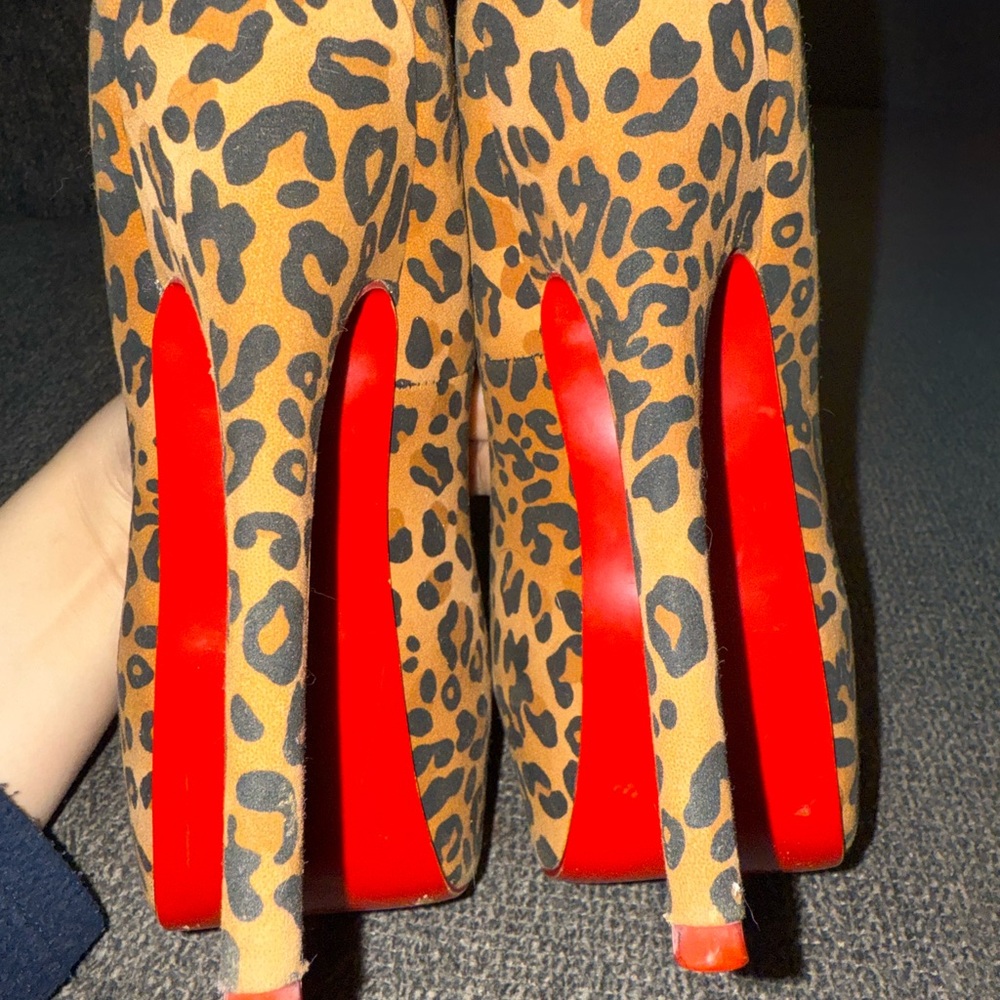 RED BOTTOMS Leopard animal Print Stiletto high Heels Red Soles 7.5 valentine - Picture 4 of 11